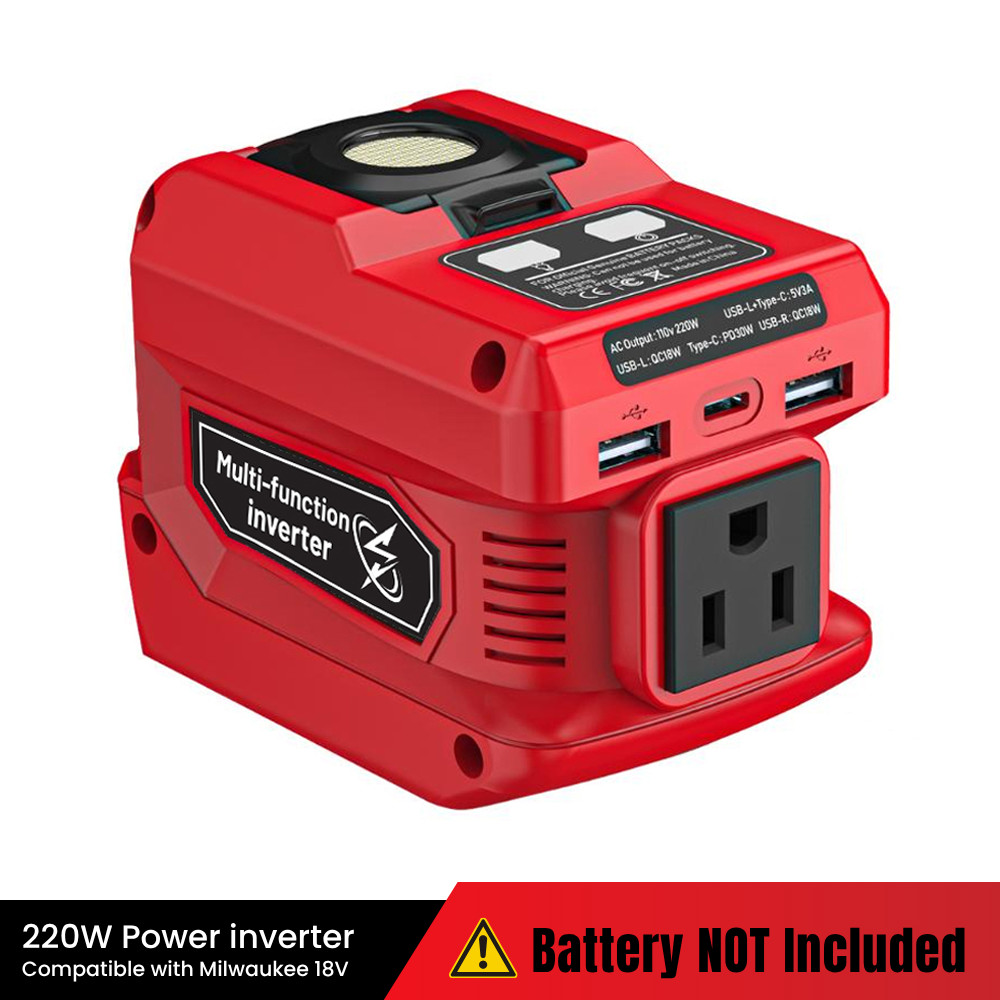Portable Inverter&Converter Kit for Milwaukee 18V Battery ACDC Outlet 140W USB-C