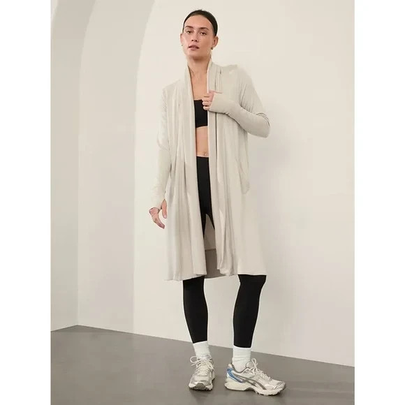 Athleta Designed San Francisco Plus Soft Pranayama Wrap Biege Long Cardigan 3X