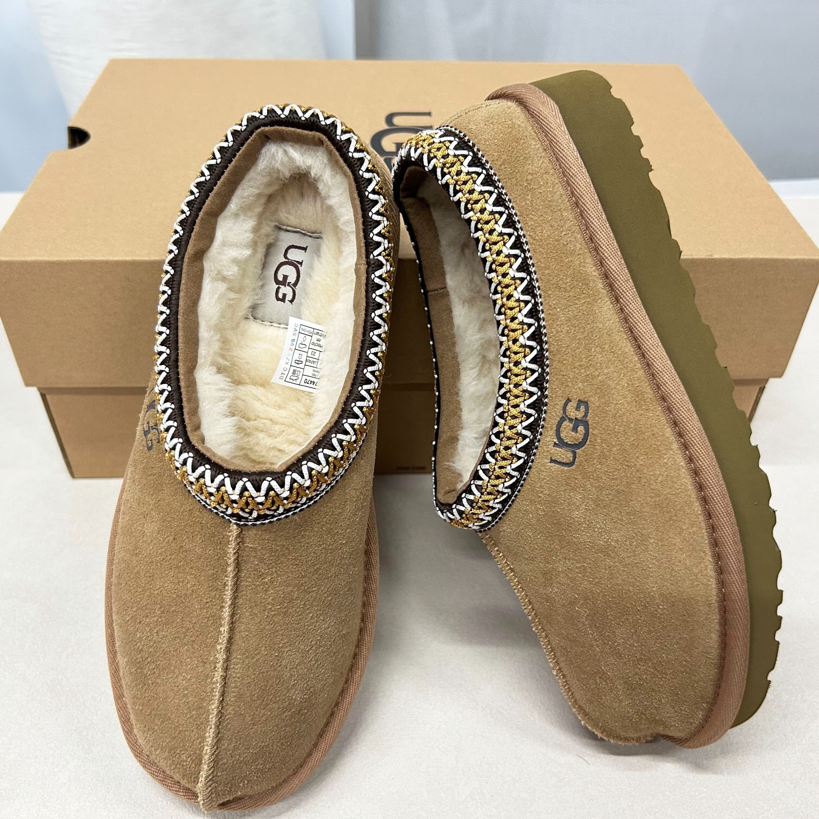 UGG Tasman Braid Suede Wool Lined Women's Slippers Chestnut US 6-11 New with Box