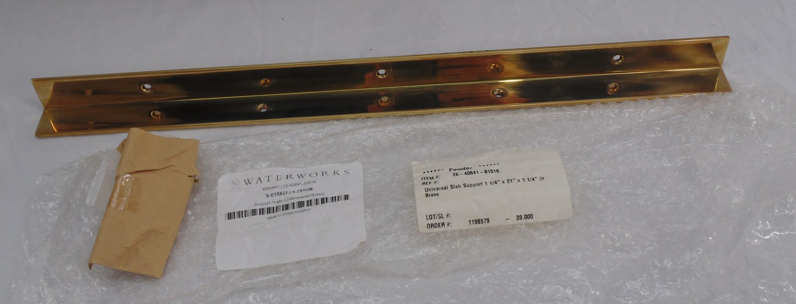 Waterworks Studio Universal Sink or Slab Support Angle Unlacquered Brass