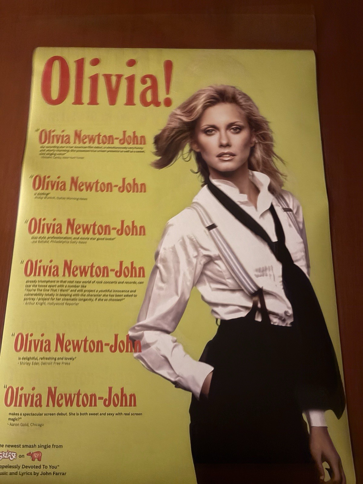Olivia Newton-John Grease Reviews 1978 RSO promo poster  19.6 x 27.5 inch