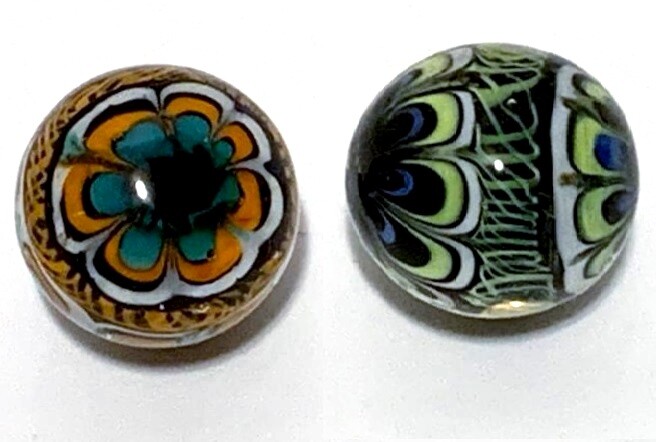 22mm Rinky Dink Handmade Art Glass Marbles (7/8 in) Pk 2 w Stands Clear w Swirls