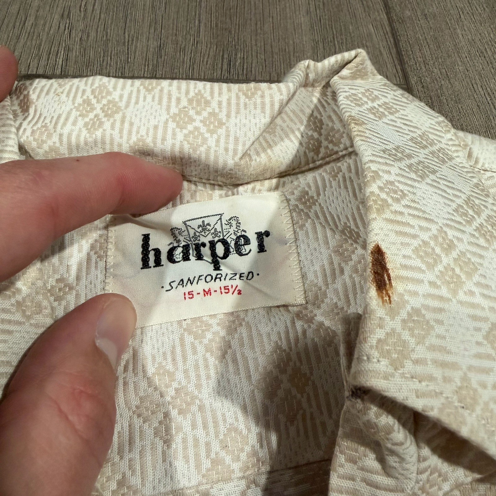 Vtg 50s Harper Sanforized Loop Collar Button Down Shirt Size 15 Argyle Plaid