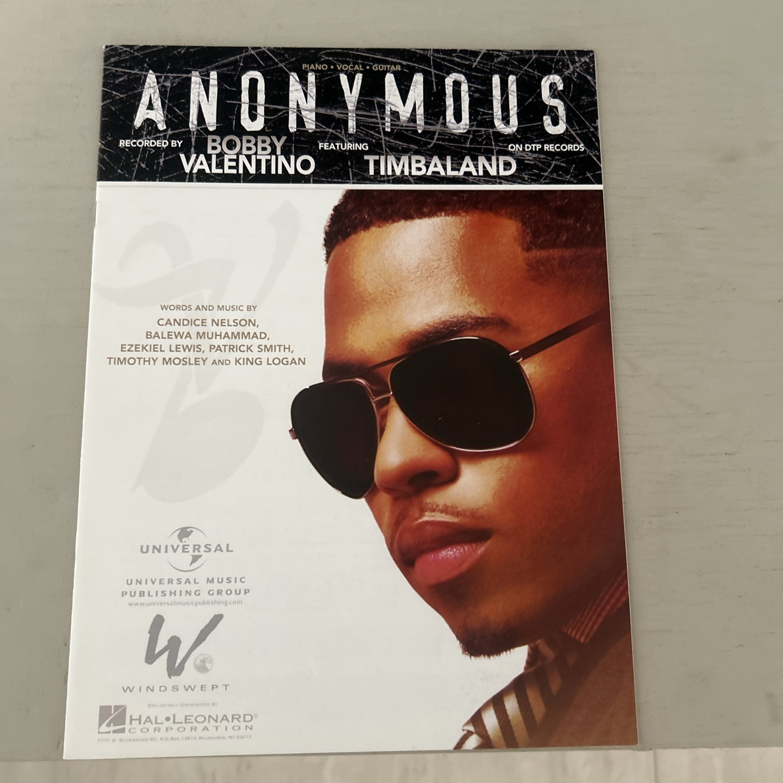 Anonymous by Bobby Valentino, Featuring Timbaland SHEET MUSIC Unused