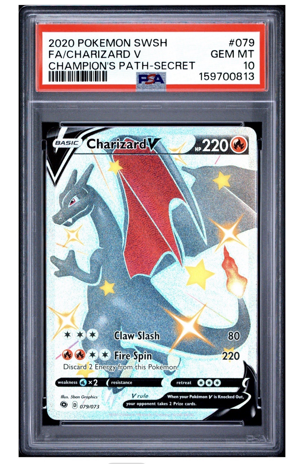 2020 POKEMON SWORD & SHIELD CHAMPION\'S PATH SECRET FULL ART/CHARIZARD V PSA 10