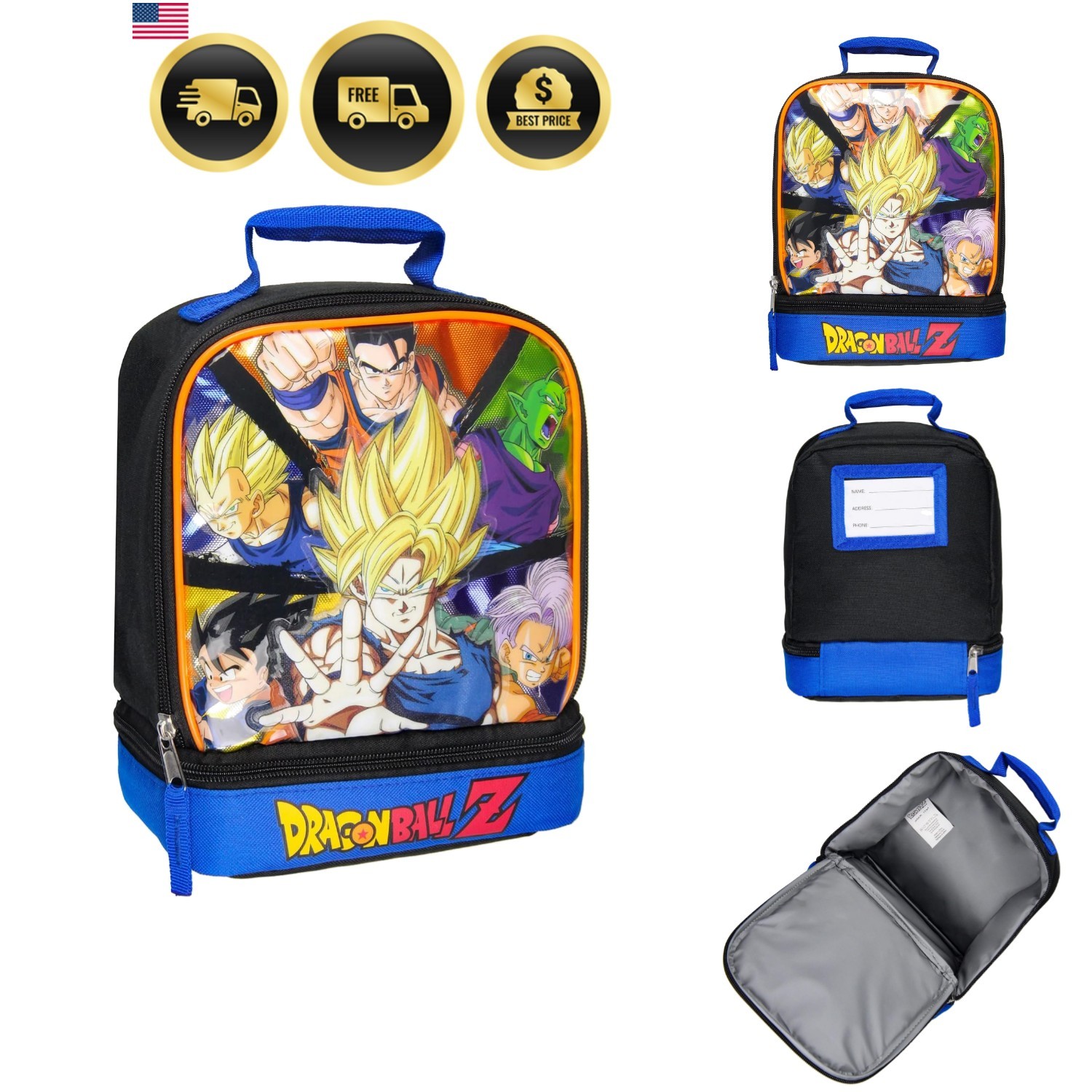 Dragon Ball Z Lunch Box Dual Compartment Insulated Tote Bag for School