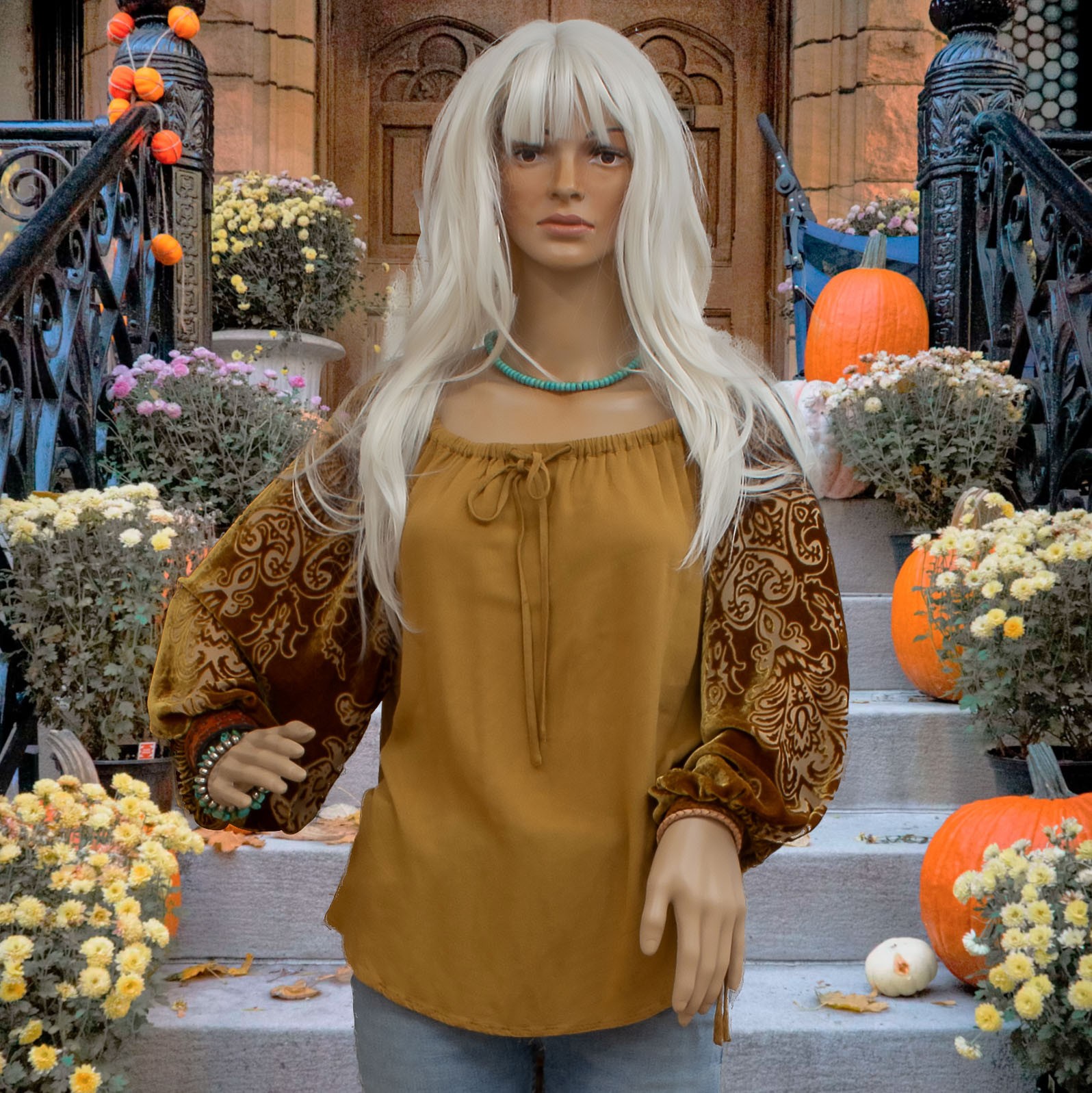 Soft Surroundings Boho Peasant Tunic Top Romantic Autumn Mustard Color