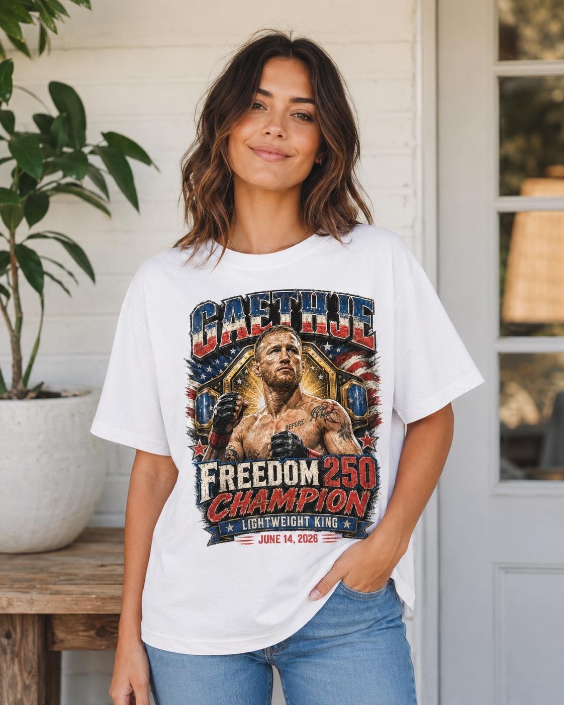 *HOT* Vintage Justin Gaethje Bootleg Shirt, UFC Freedom 250 Champion Tee