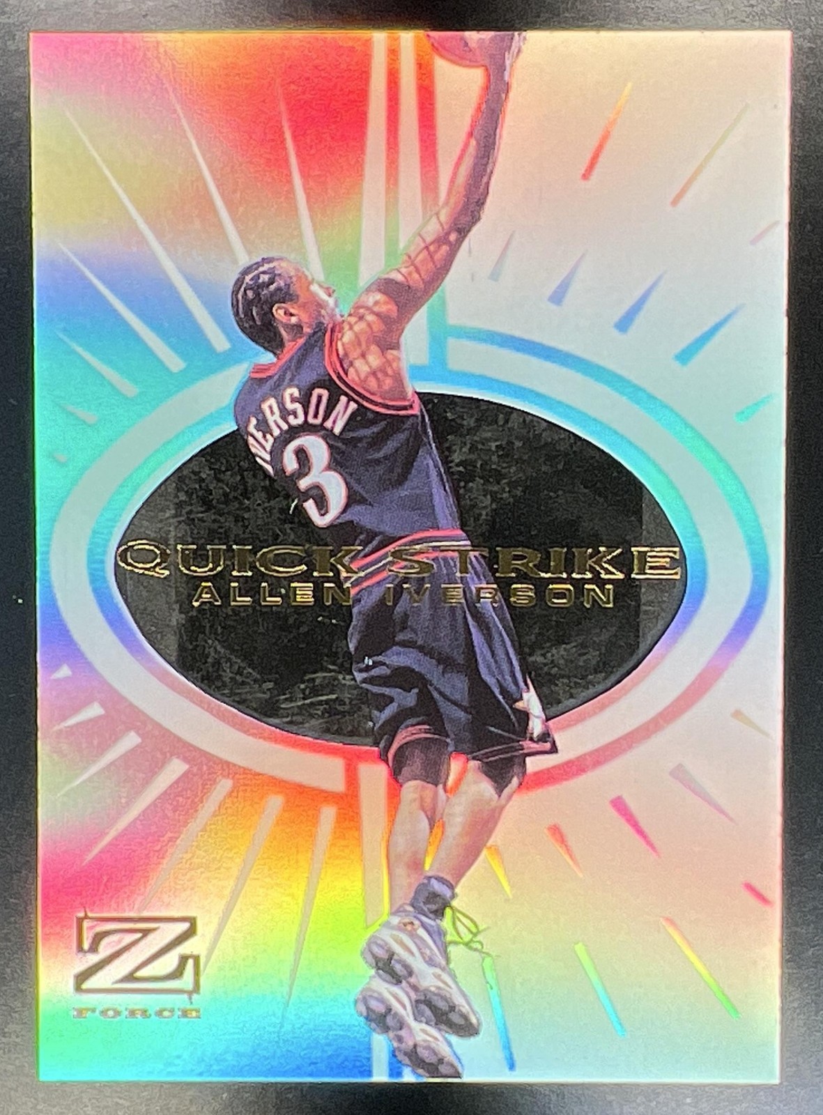 1997-98 Skybox Z-Force Allen Iverson #4 QS Quick Strike Acetate Insert 76ers 1997-98 Skybox Z-Force Allen Iverson #4 QS Quick Strike Acetate Insert 76ers