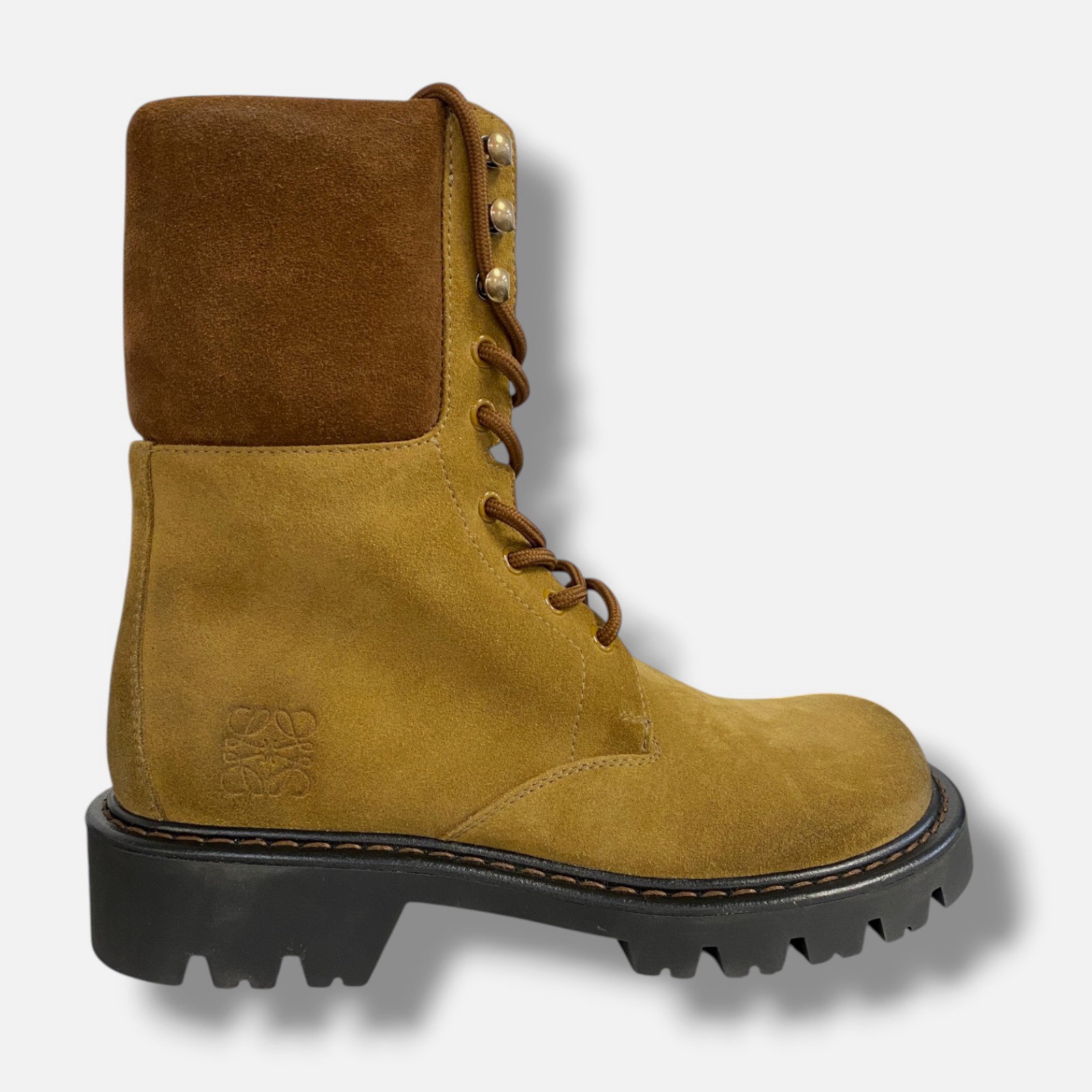 Loewe Women\'s Brown Sierra Suede Combat Boot Size 40