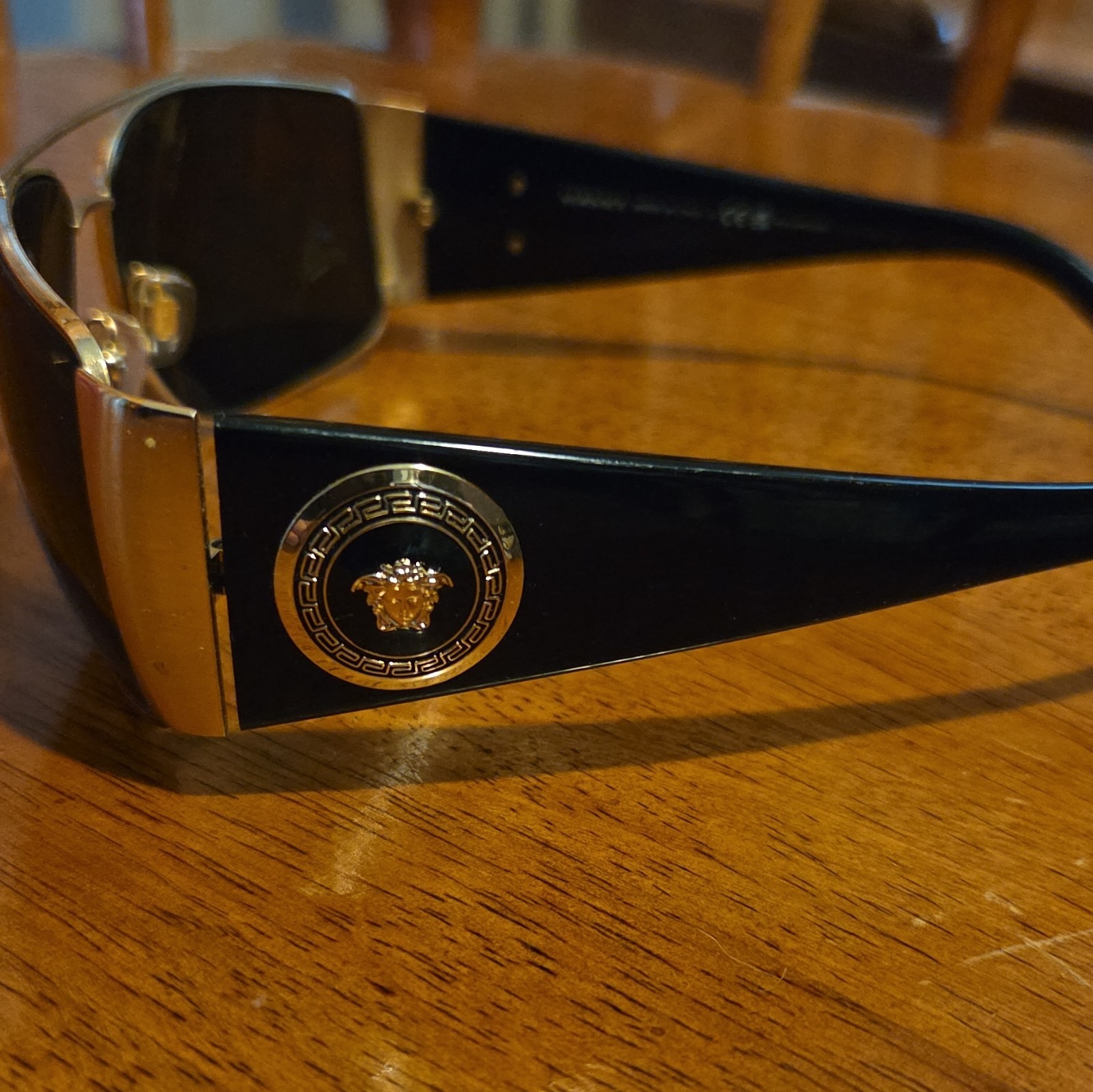 Versace Men\'s Rectangle Sunglasses Gold Frame Black Tinted Lenses Versace Men\'s Rectangle Sunglasses Gold Frame Black Tinted Lenses