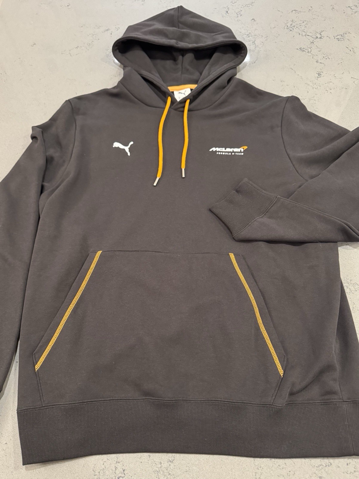 PUMA McLaren Mastercard F1 Racing Graphic Hoodie Black Orange Trim Men\'s Size L