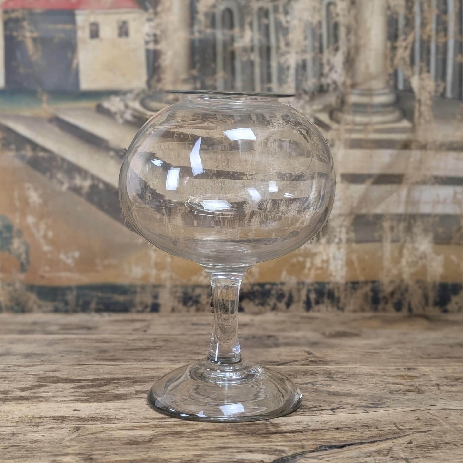 Antique French Blown Glass Leech Jar, 19th Century Apothecary Pedestal Bowl