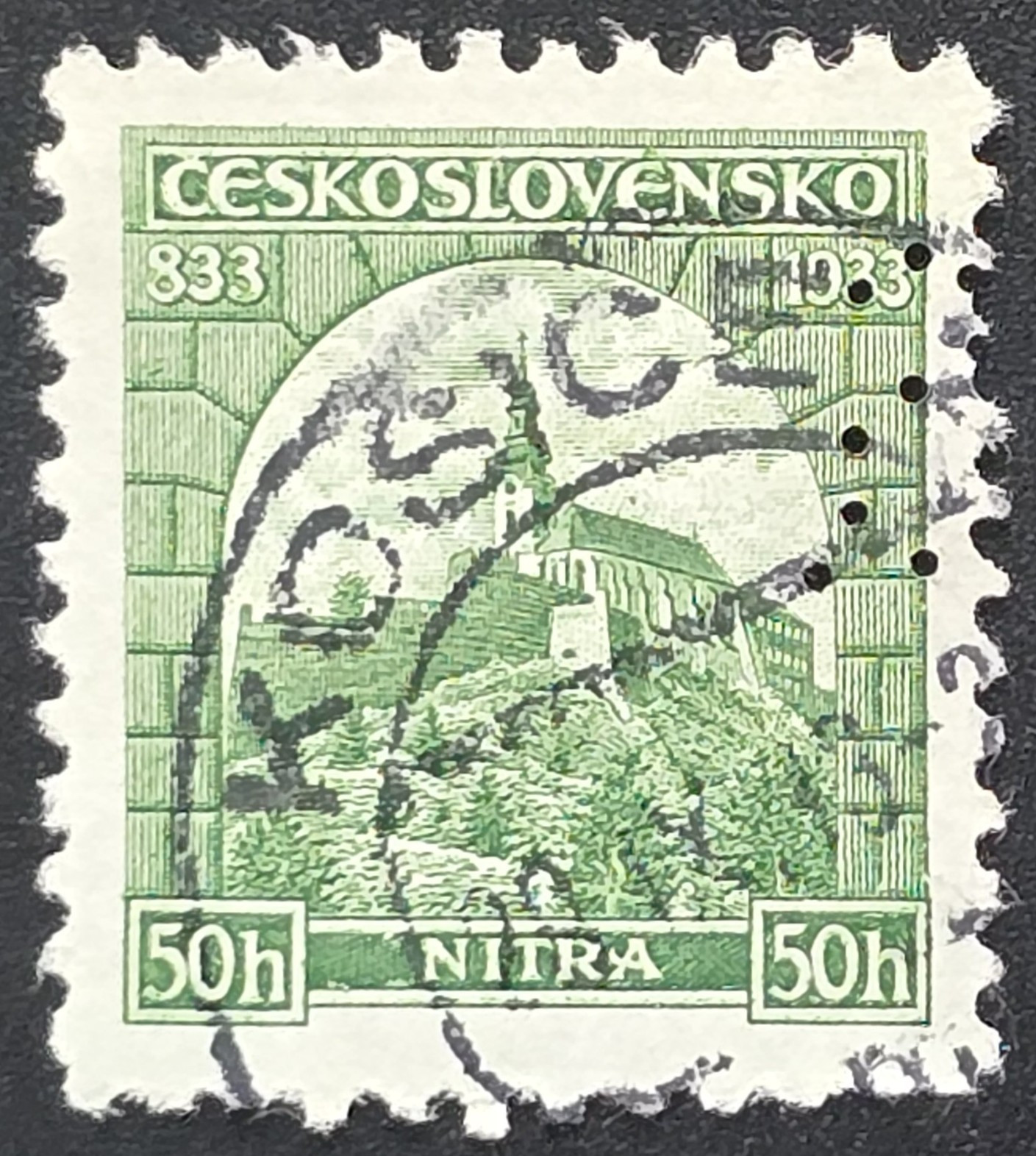 Czechoslovakia - 1929 Scott #196 Český Ráj Landscape Castle View PERFIN - Stamp