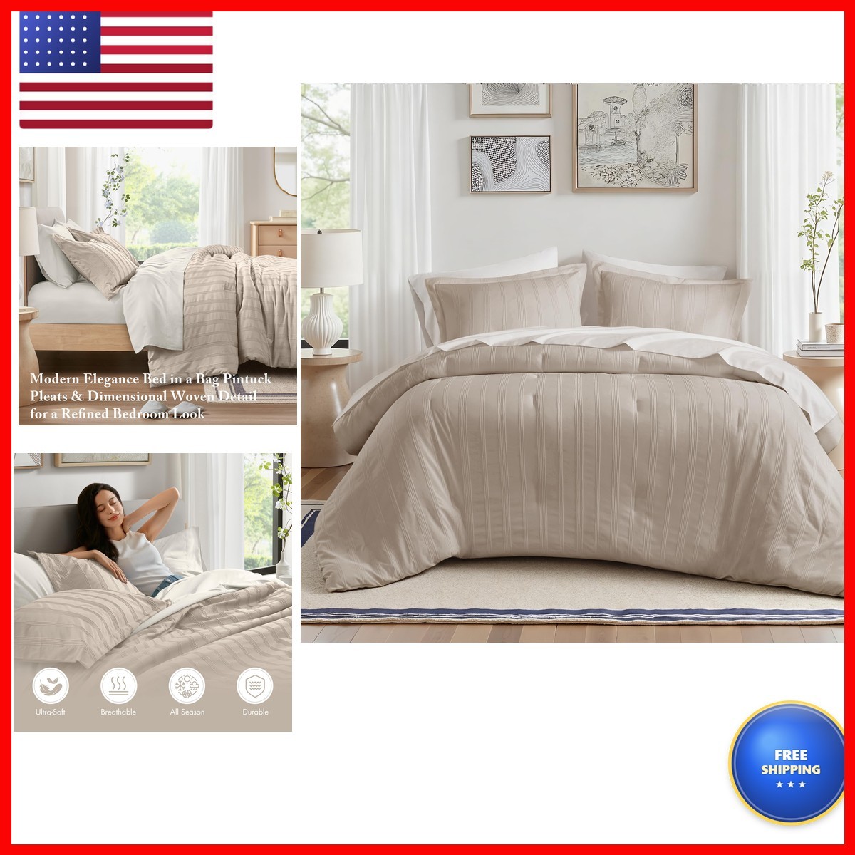 Madison Park Essentials Striped Comforter Set Cal King 7 Piece AM10-0567 Neutral Madison Park Essentials Striped Comforter Set Cal King 7 Piece AM10-0567 Neutral