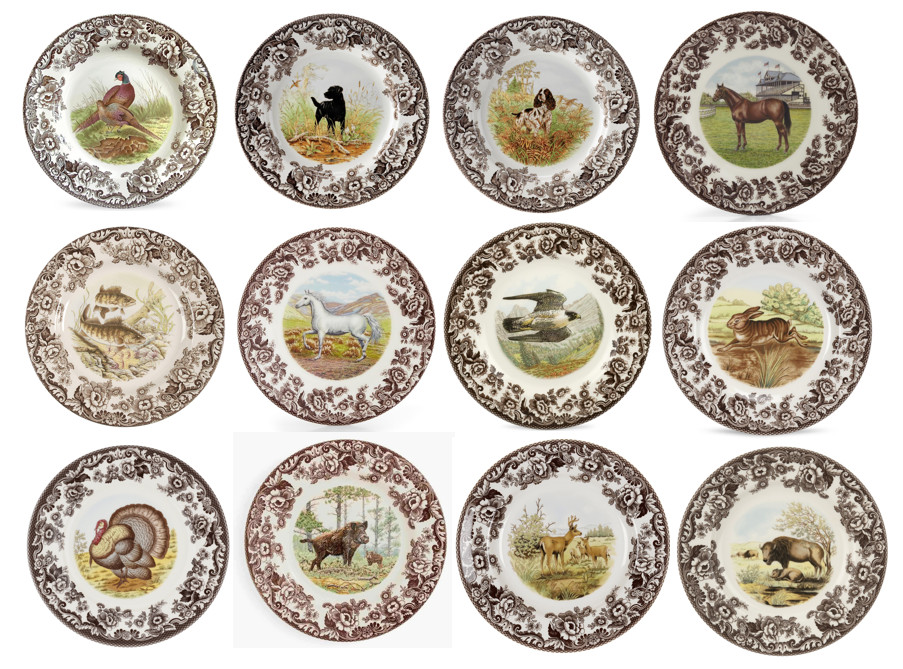 Spode woodland set of 12 X dinner plates- 12 x unique-----3762----- Spode woodland set of 12 X dinner plates- 12 x unique-----3762-----