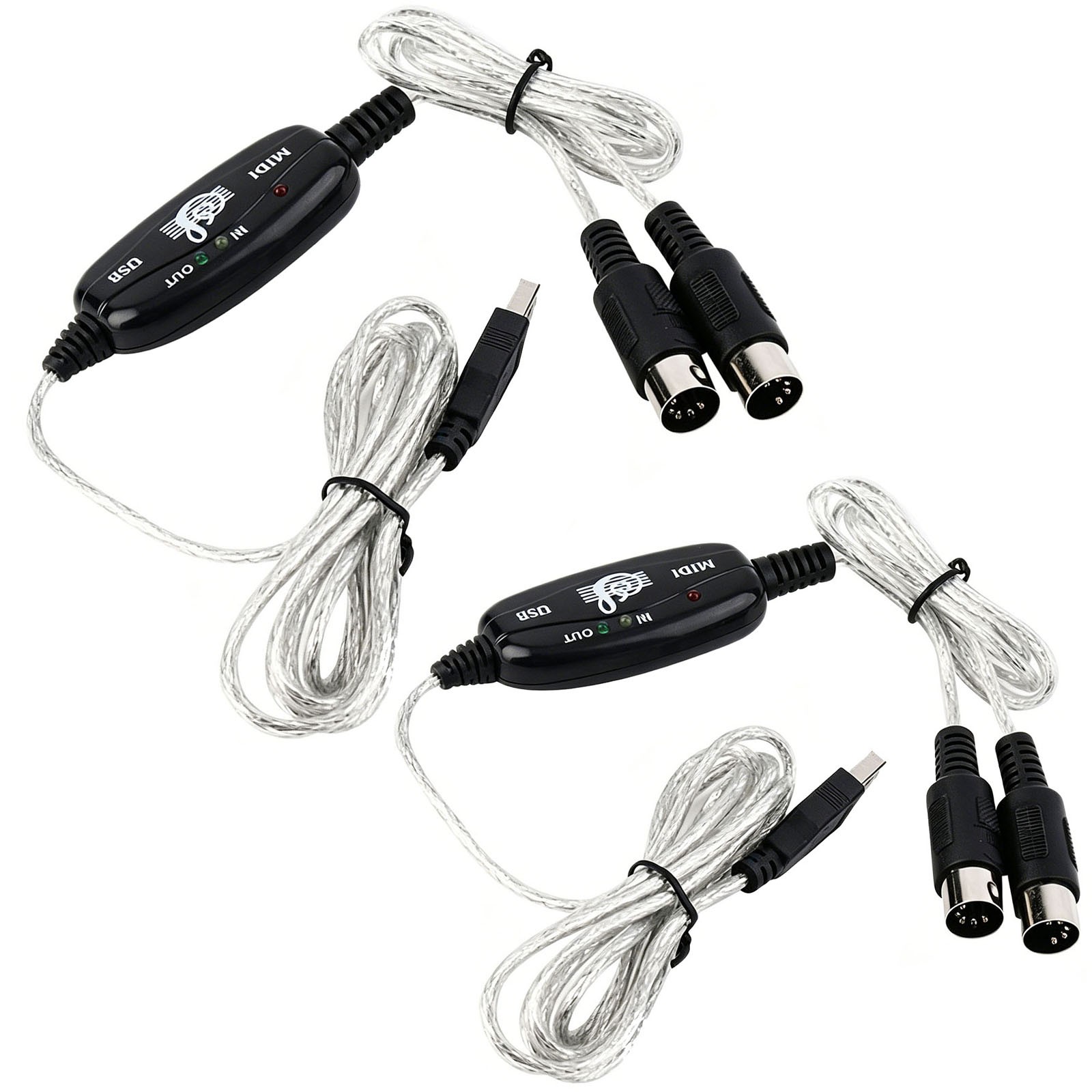 2Pcs USB MIDI Interface Cable 5-Pin IN-OUT Converter for Piano Keyboard to PC