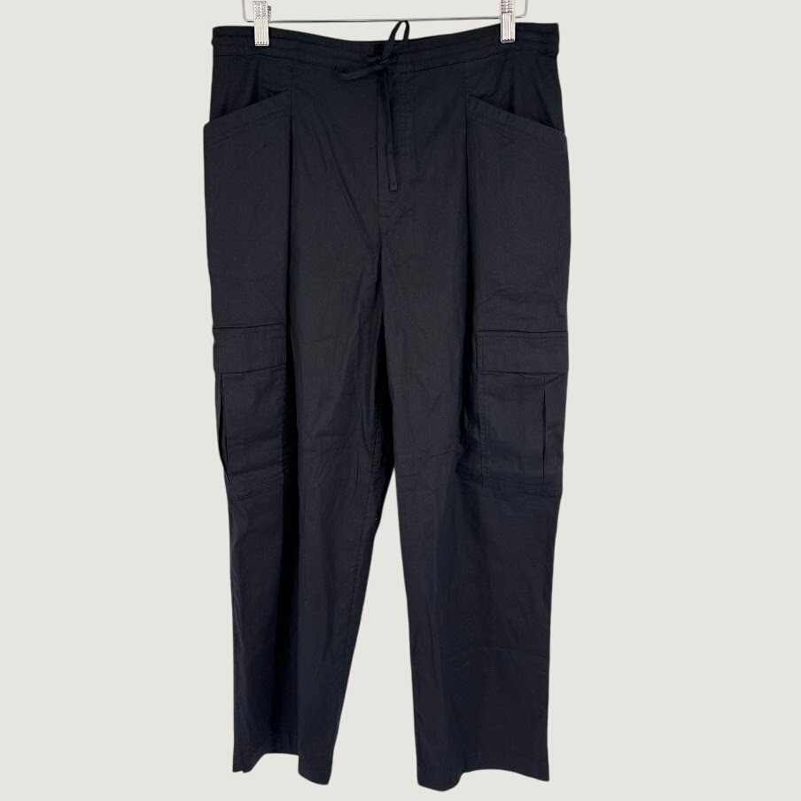NEW Athleta Paradise Straight Leg Cargo Pant Women Sz M Black Linen Blend Casual