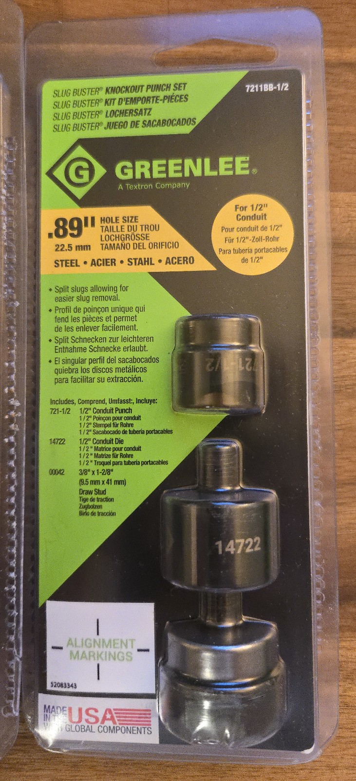 New Greenlee 7211BB-1/2 Slug Buster Knockout Punch Set Made in USA
