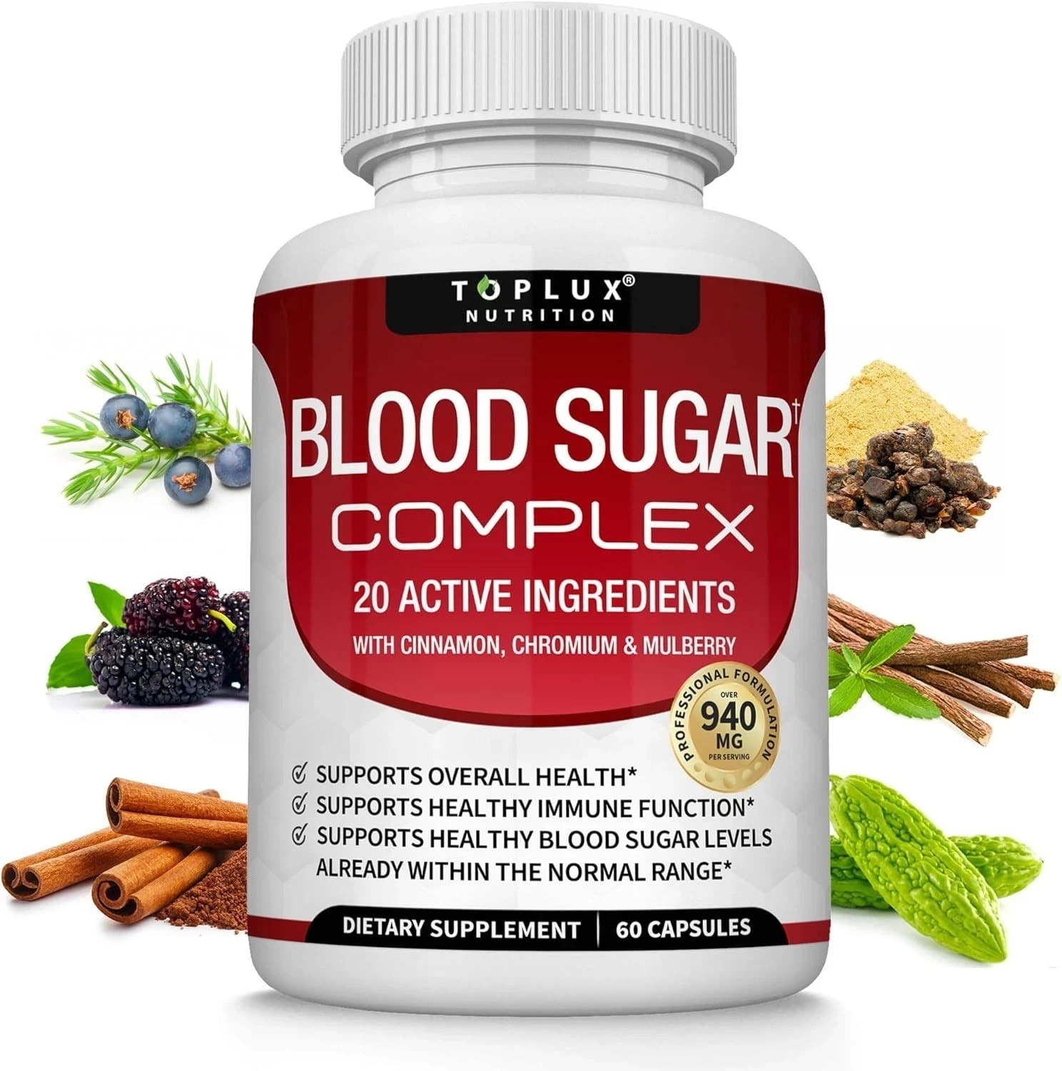BLOOD SUGAR BLEND SUPPORT Alpha Lipoic Acid & Cinnamon 20 Herbs Complex