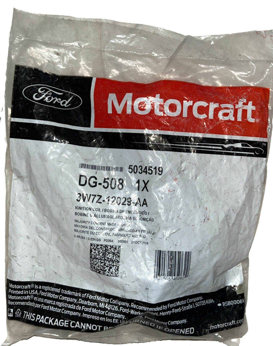 Motorcraft Ford Ignition Coil DG-508 3W7Z-12029-AA New Sealed Motorcraft Ford Ignition Coil DG-508 3W7Z-12029-AA New Sealed