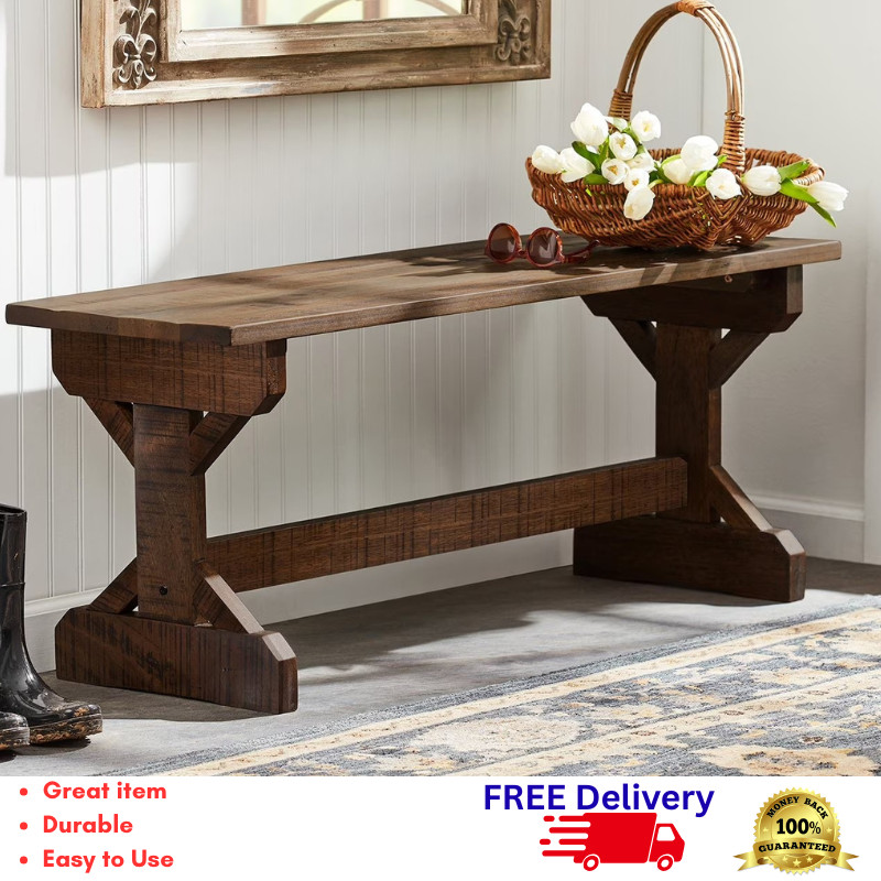 Farmhouse Garden Bench Rustic Meranti Hardwood Indoor Outdoor Seat 600 lb Cap