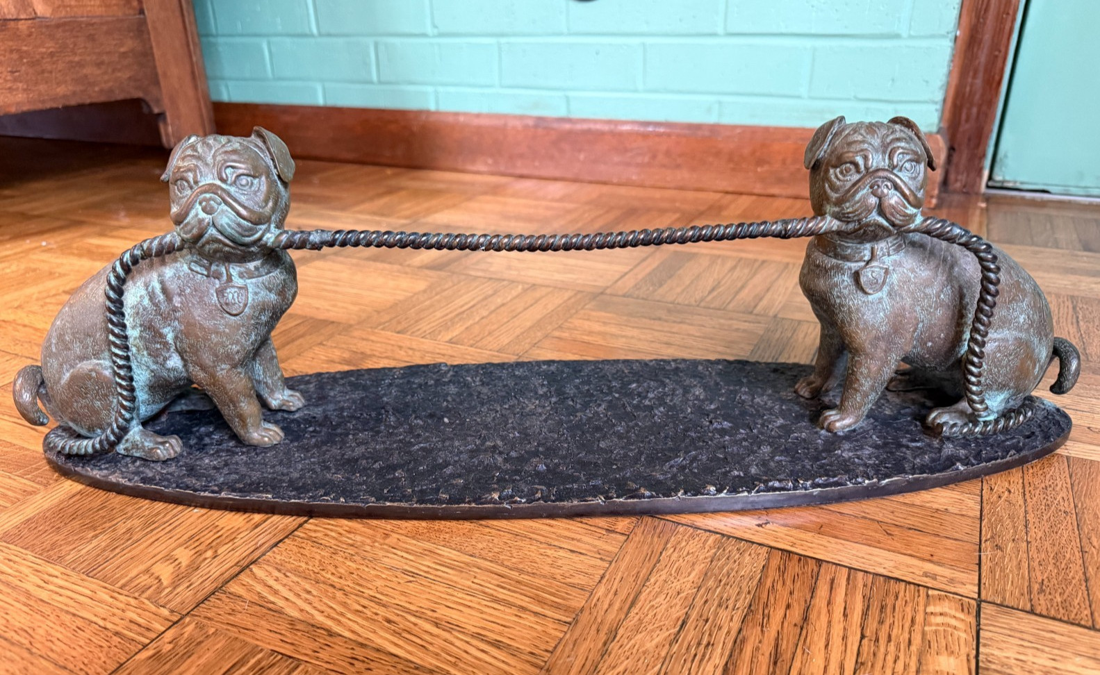 Maitland-Smith Bronze Double-Pug Boot Scraper Maitland-Smith Bronze Double-Pug Boot Scraper