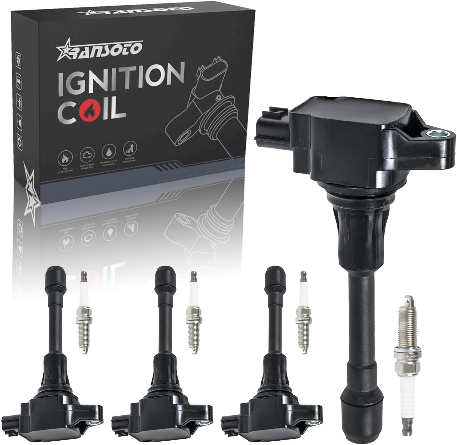 Bobinas + bujías iridio p/Nissan 1.6-2.5L 2007-2019, reemplaza UF549, 4pcs Bobinas + bujías iridio p/Nissan 1.6-2.5L 2007-2019, reemplaza UF549, 4pcs