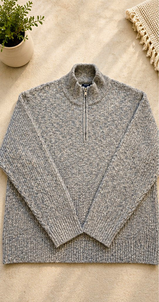 Abercrombie & Fitch Men’s Oversized Brown 1/4 Zip Mock Neck Knit Sweater L