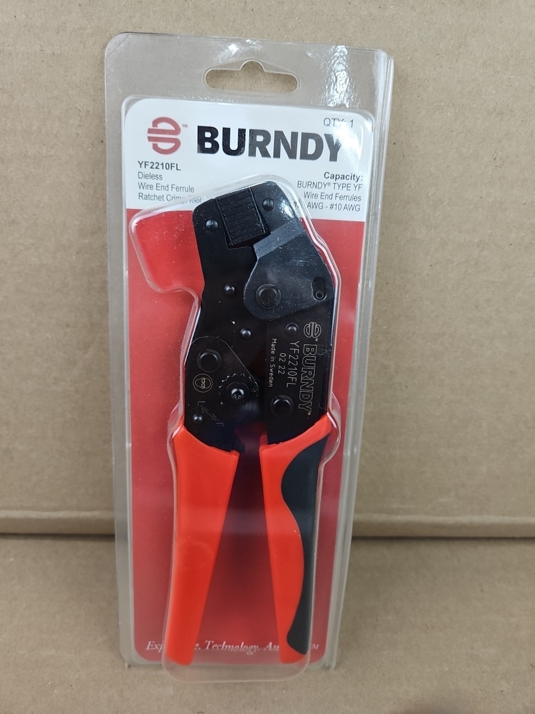 New Burndy YF2210FL Ratchet Ferrule Crimp Tool, Dieless, 22 - #10 AWG