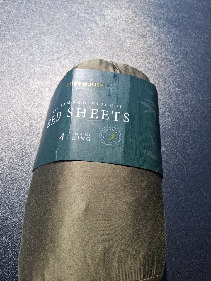 Cosy House Collection 100% Bamboo Viscose King Sheet Set Sage Green 4 Piece Cosy House Collection 100% Bamboo Viscose King Sheet Set Sage Green 4 Piece