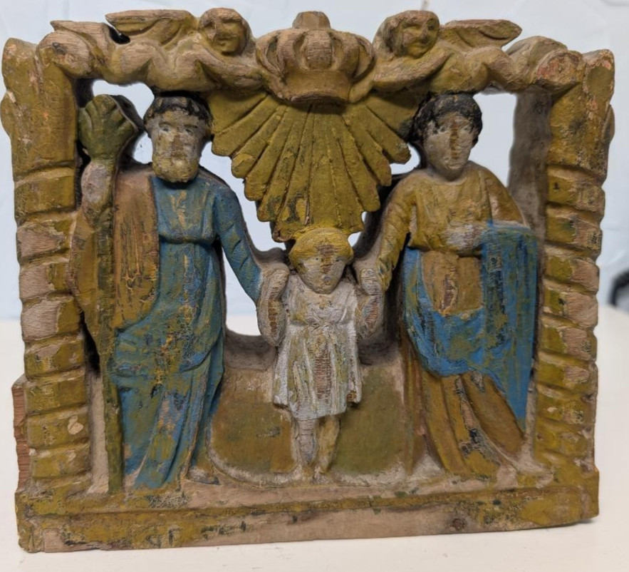 1800s Jesus, Mary, Joseph antique Religious Carved Relief Italian holy family