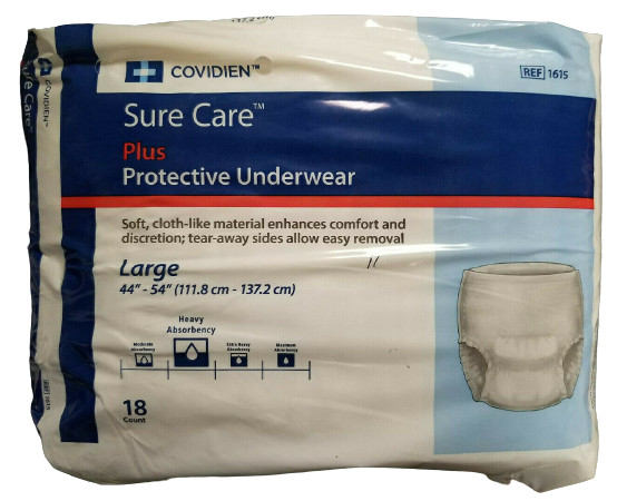 Cardinal (formerly Covidien) 1615A SureCare Unisex Large Underwear - Case of 72
