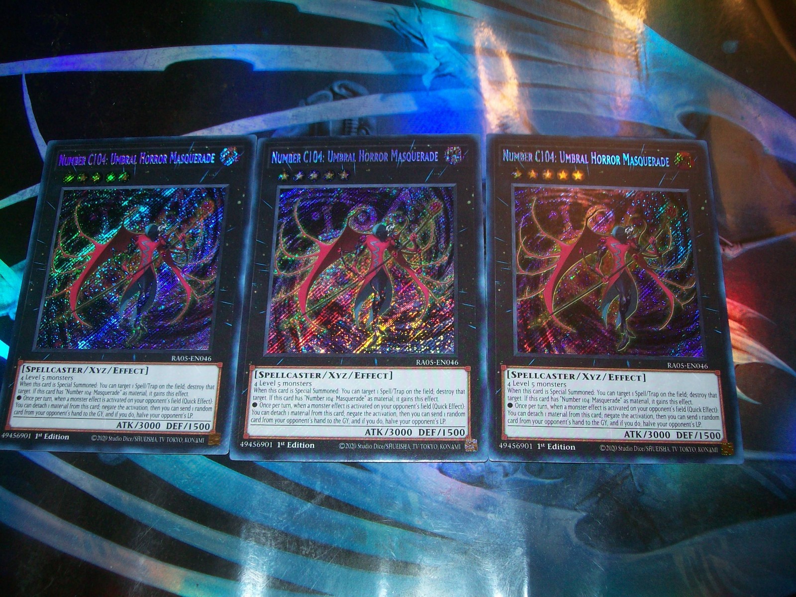 3x Number C104: Umbral Horror Masquerade 1st Edition Secret Rare RA05-EN046 3x Number C104: Umbral Horror Masquerade 1st Edition Secret Rare RA05-EN046