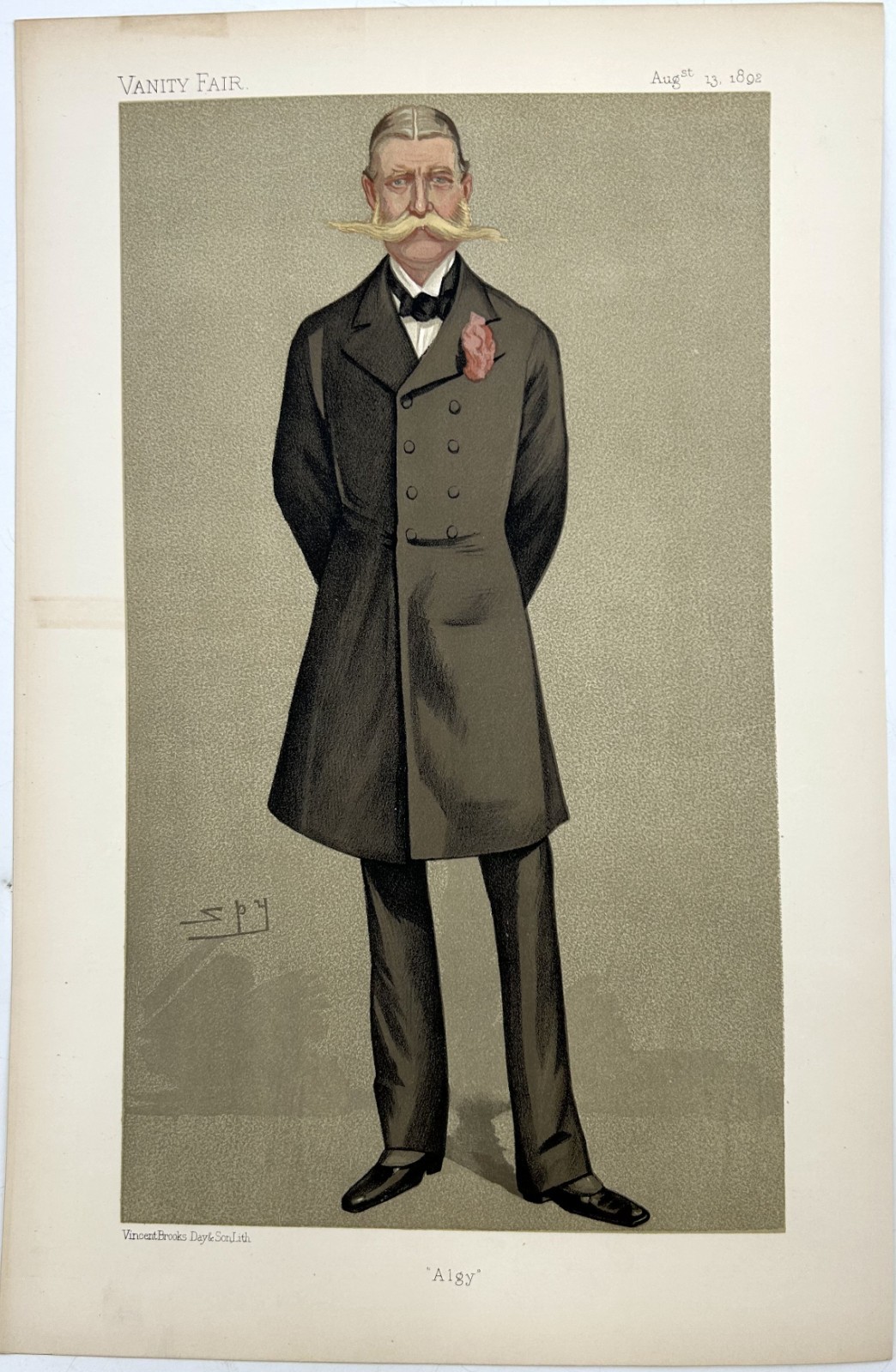1892 Original VANITY FAIR SPY CARTOON - ALGY - Sir AE West