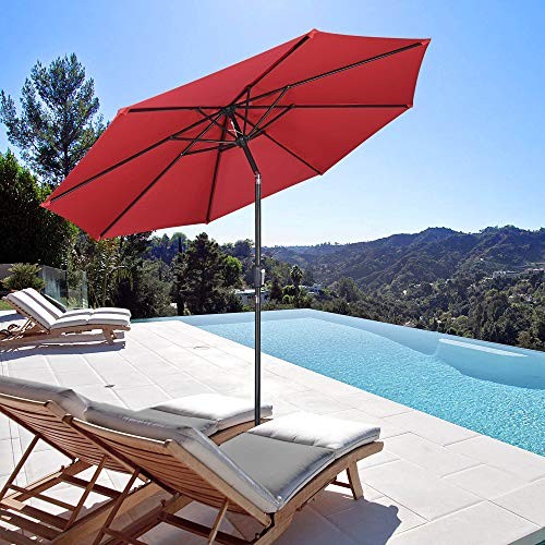 YESCOM 10FT UV50+ 3000PA OUTDOOR TABLE PATIO UMBRELLA WITH CRANK -  CHERRY