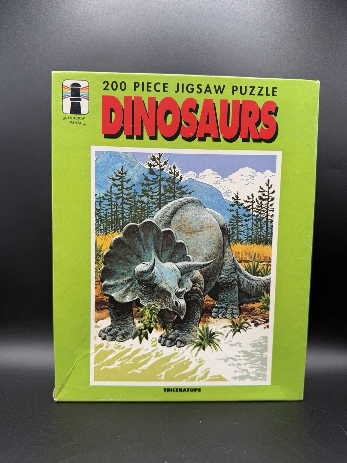VTG 1975 Rainbow Works Jigsaw Puzzle Dinosaurs Triceratops 200 Pc 14x18 SEALED