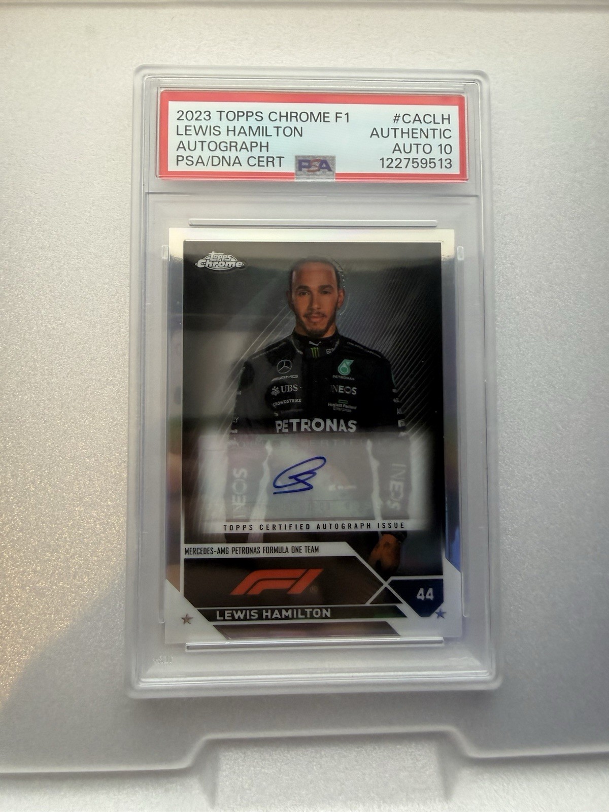 2023 Topps Chrome Formula 1 - Autographs Lewis Hamilton #CAC-LH (AU) PSA 10 2023 Topps Chrome Formula 1 - Autographs Lewis Hamilton #CAC-LH (AU) PSA 10