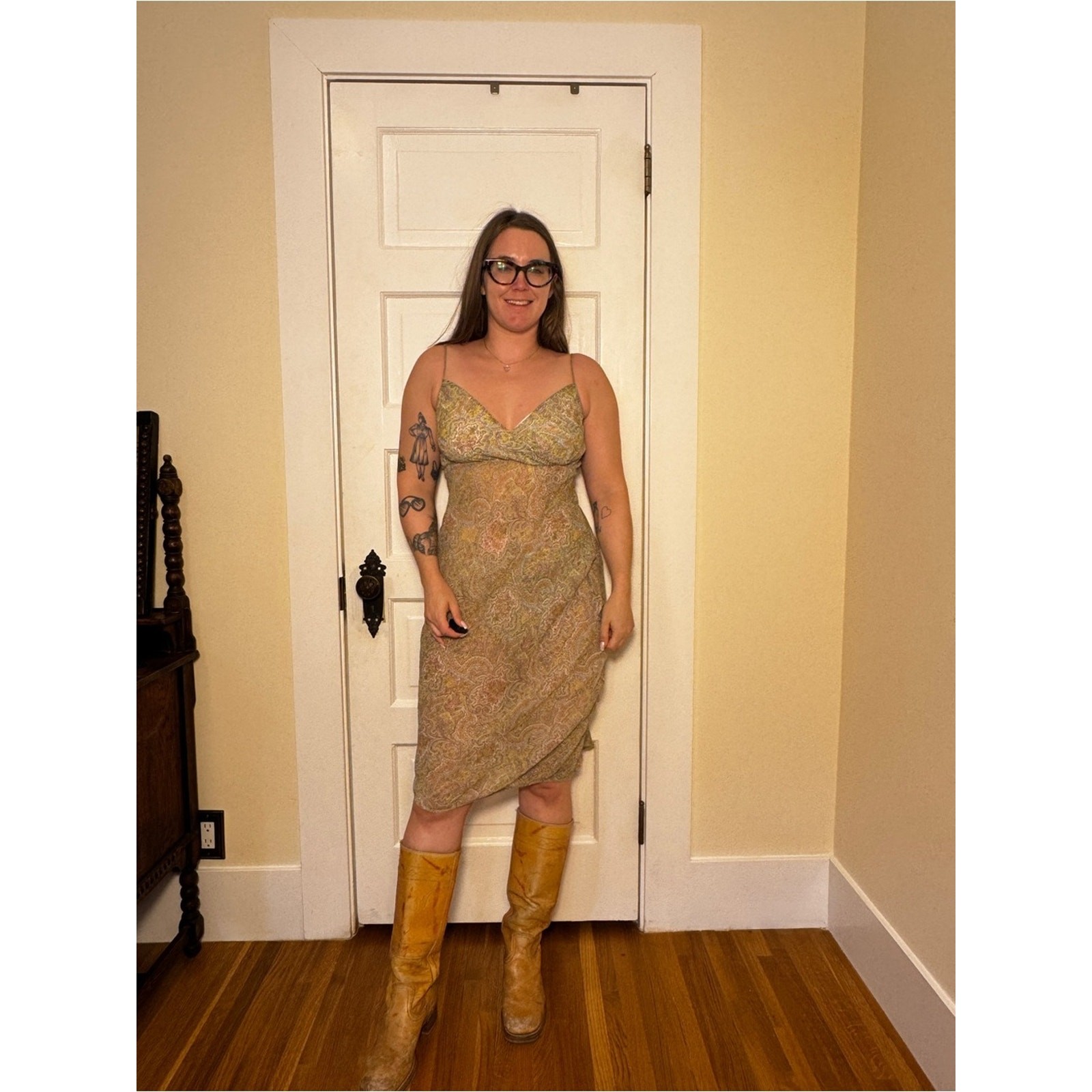 90s Vintage Semi Sheer Paisley Bias Cut MIDI Dress Sz M 90s Vintage Semi Sheer Paisley Bias Cut MIDI Dress Sz M