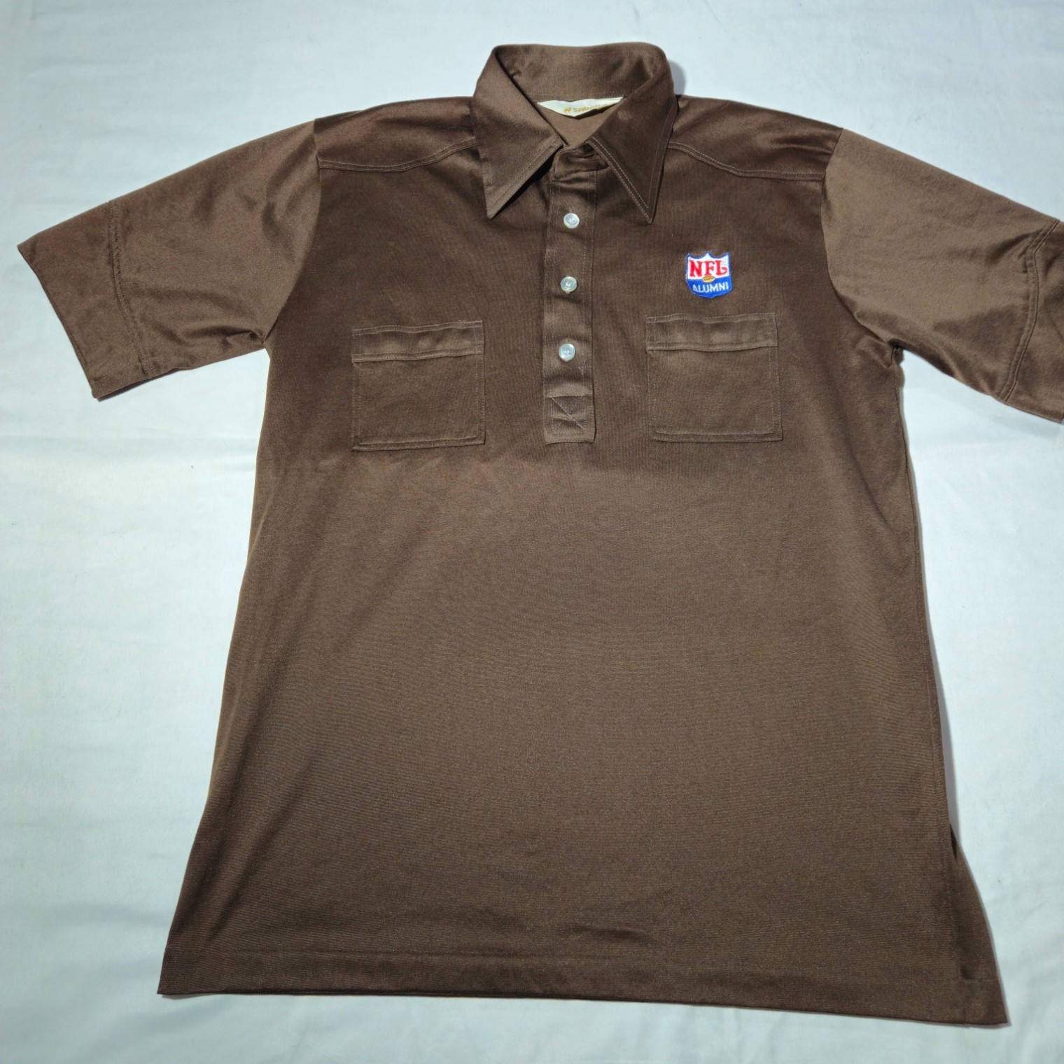 Vintage SAHARA NFL Alumni Mens Large 1970s Brown Polo Shirt Single Stitch Vintage SAHARA NFL Alumni Mens Large 1970s Brown Polo Shirt Single Stitch
