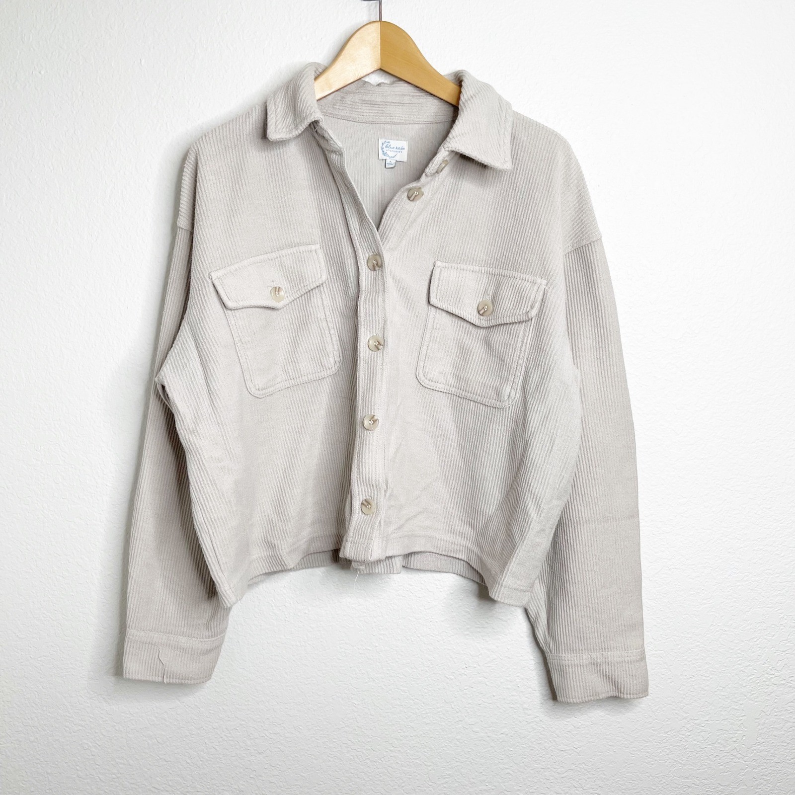 Blue Rain Francesca\'s Gray Corded Button Down Cropped Shirt Jacket Large
