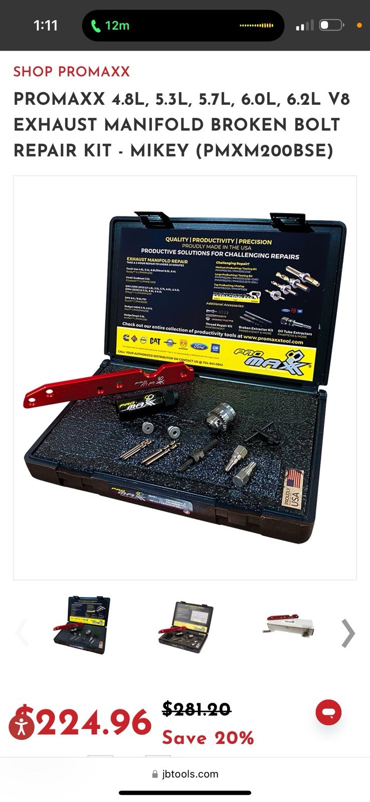 KAP108® - Exhaust Manifold Bolt Repair Kit - Driver Front / Passenger Rear