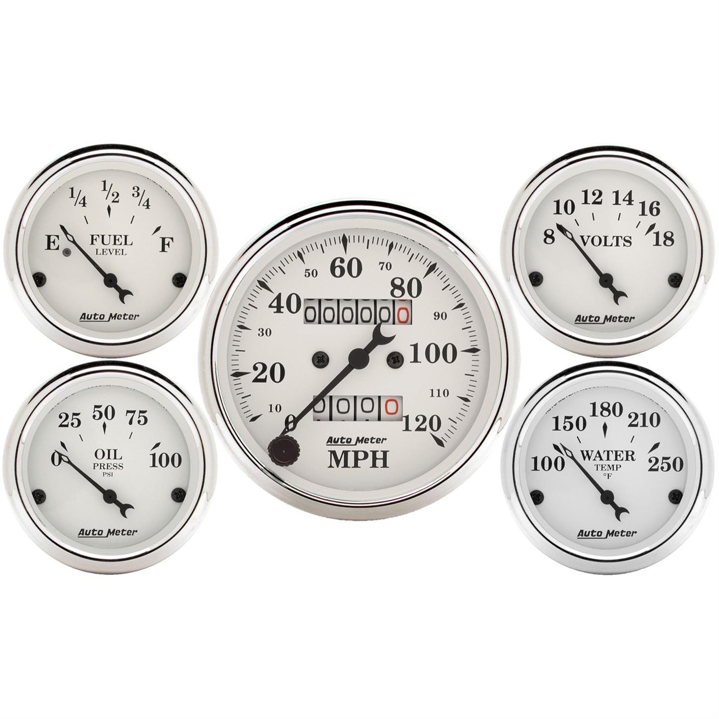 AutoMeter 1601 Old-Tyme White 5 Gauge Set, Mechanical Speedometer