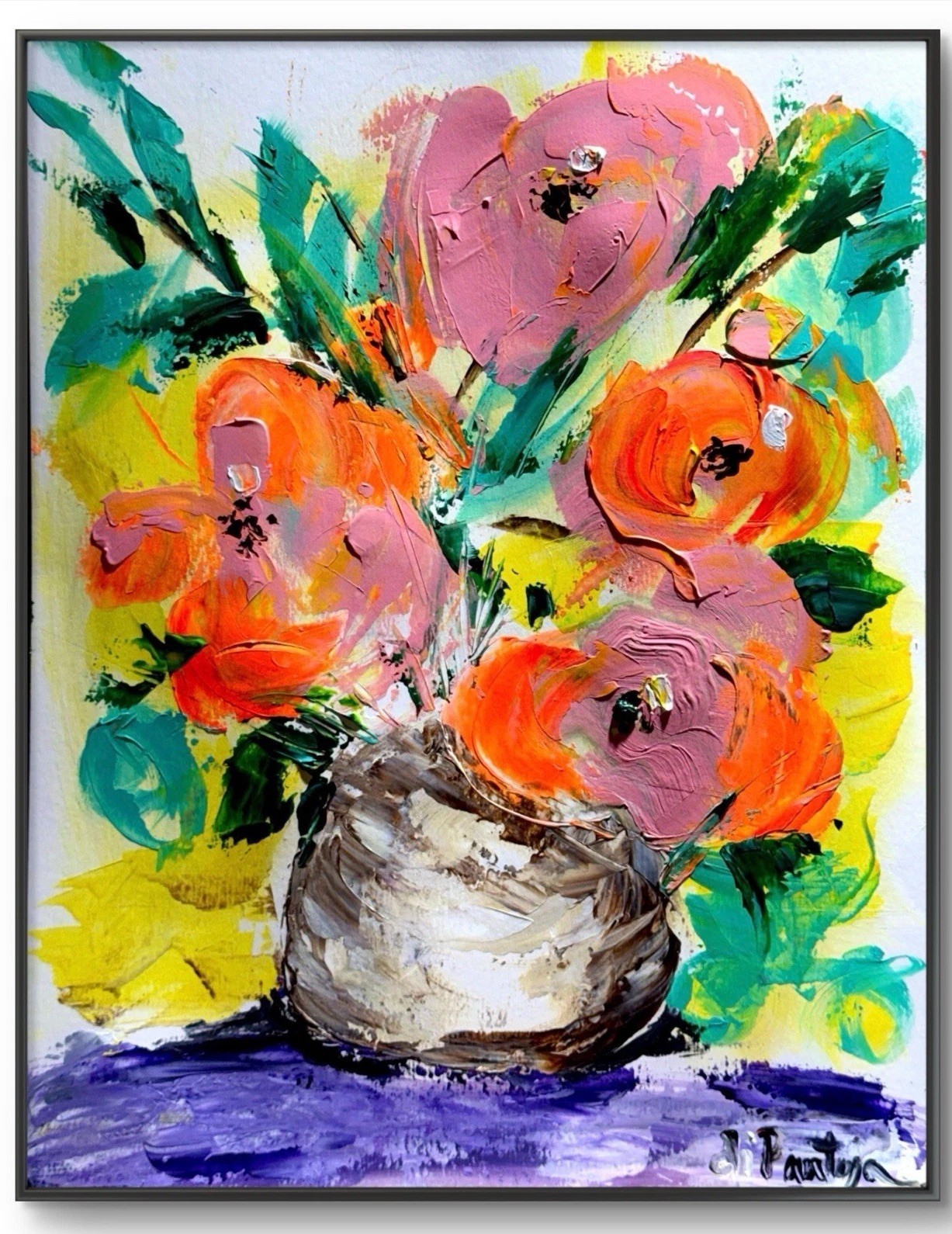 D Pantoja Floral 11x4 Paper Original Artwork Abstract Expressionist Collectible