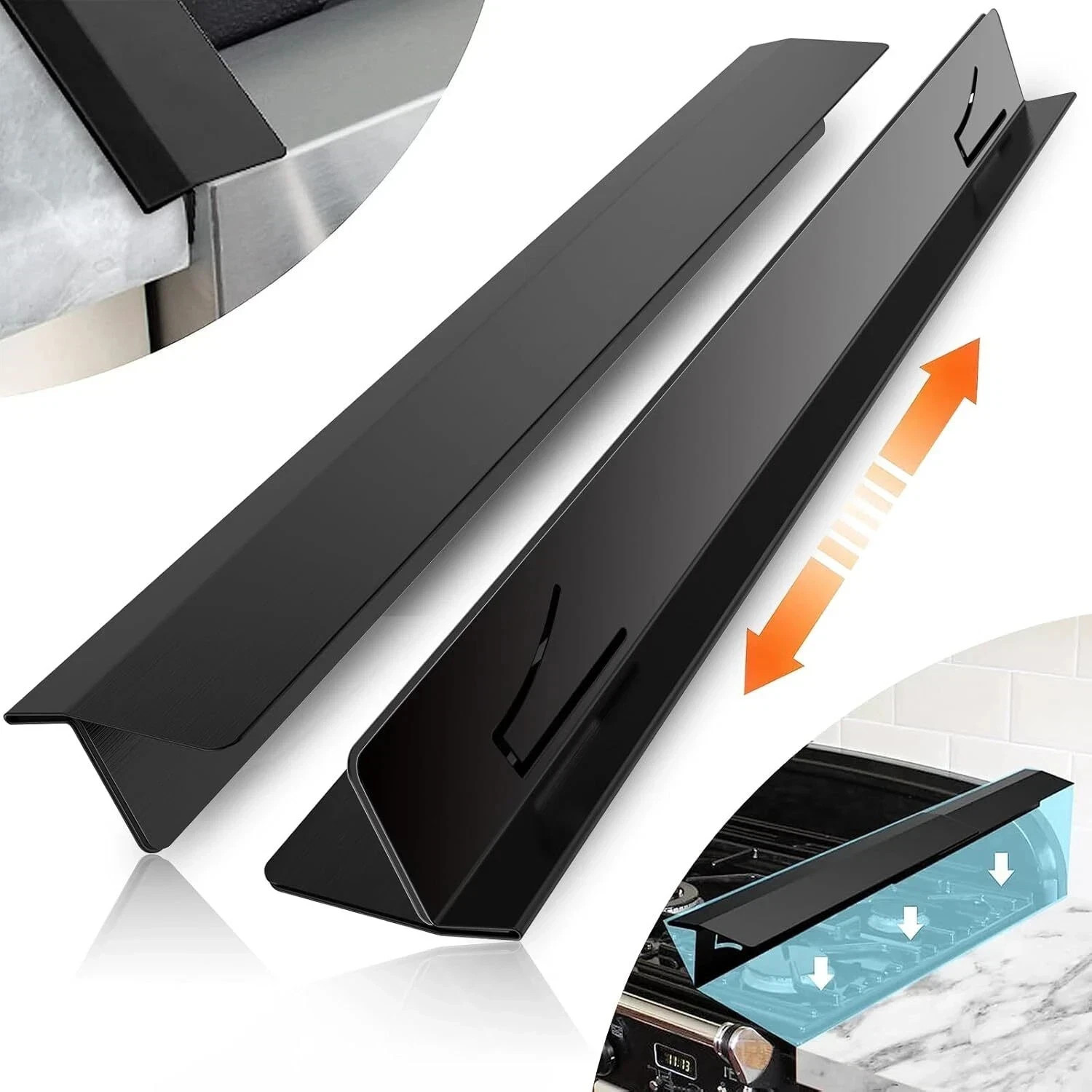 2pcs Kitchen Stove Counter Gap Covers Stainless Steel Stove Guard Cooktop Trim K