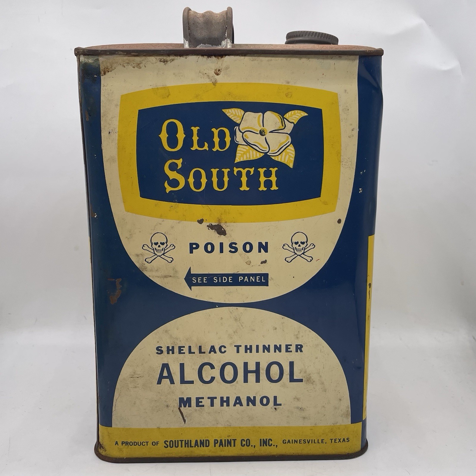 RARE VINTAGE OLD SOUTH SOUTHLAND CO. EMPTY TIN CAN GAINSVILLE TX OIL SKULLS RARE VINTAGE OLD SOUTH SOUTHLAND CO. EMPTY TIN CAN GAINSVILLE TX OIL SKULLS