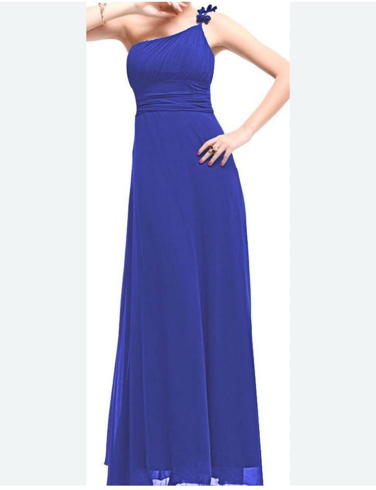 Ever Pretty Pleated Chiffon Sexy One Shoulder Ball Gown Sapphire Blue, 12