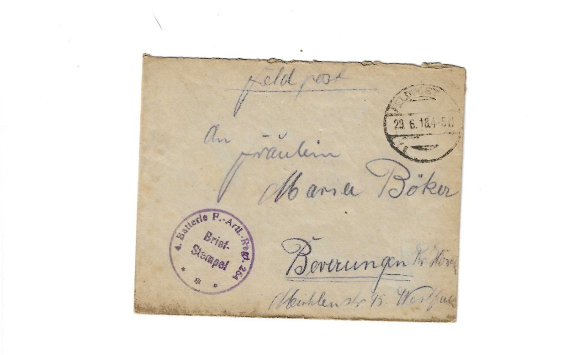 GERMANY 1918 Feldpost Cover sent to Beverungen - soiled