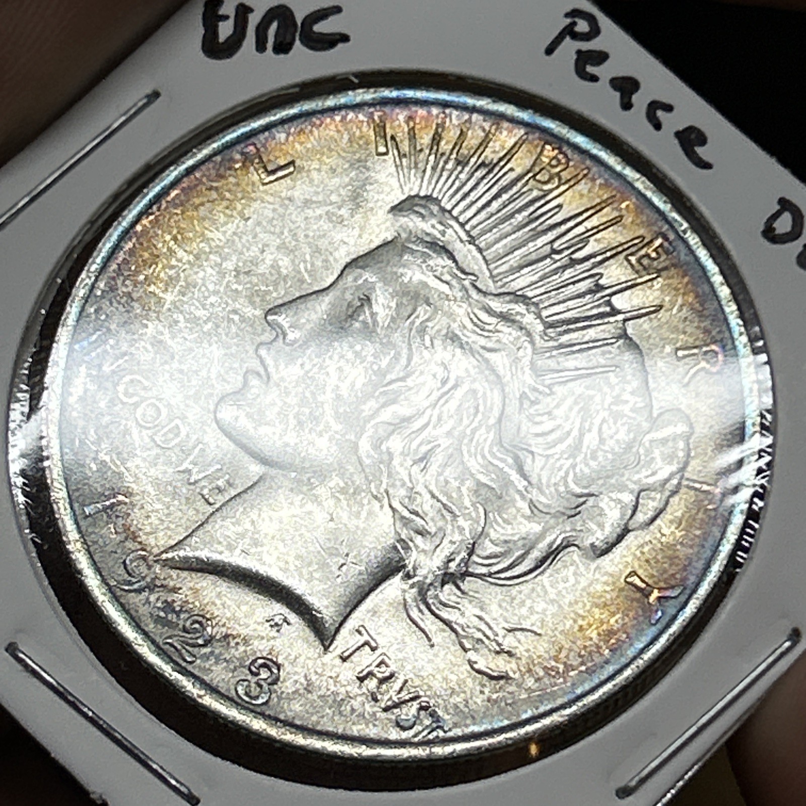 BU 1923-P Peace Dollar Toner Gem Rainbow silver rim toned PDT3