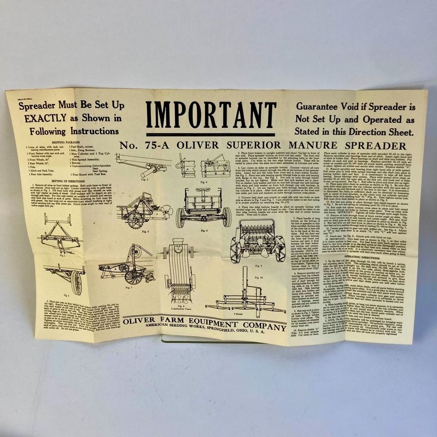 Vintage 1936 Oliver Superior Manure Spreader Directions No. 75-A Brochure